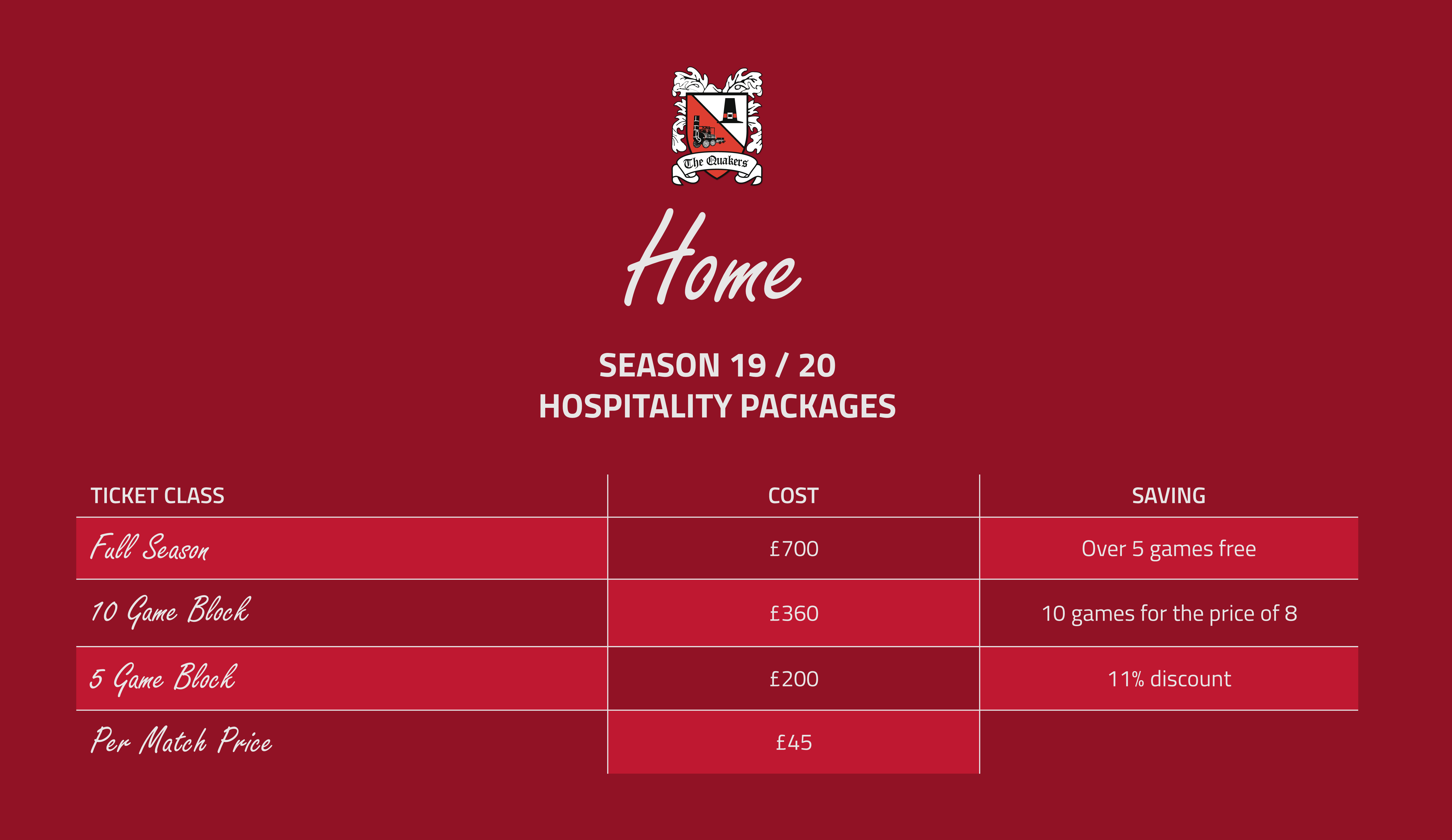 Hospitality Prices Season 19/20